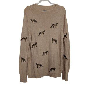 Chicos 1 Embroidered Cheetah Sweater Womens Size Medium Beige Wool Cashmere